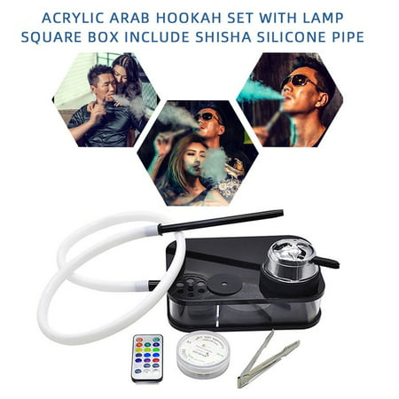 UK Arab Shisha Hookah Set with LED Lamp Portable Square Box Acrylic Hokah Shish